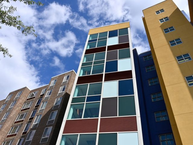 buildings looking towards the sky